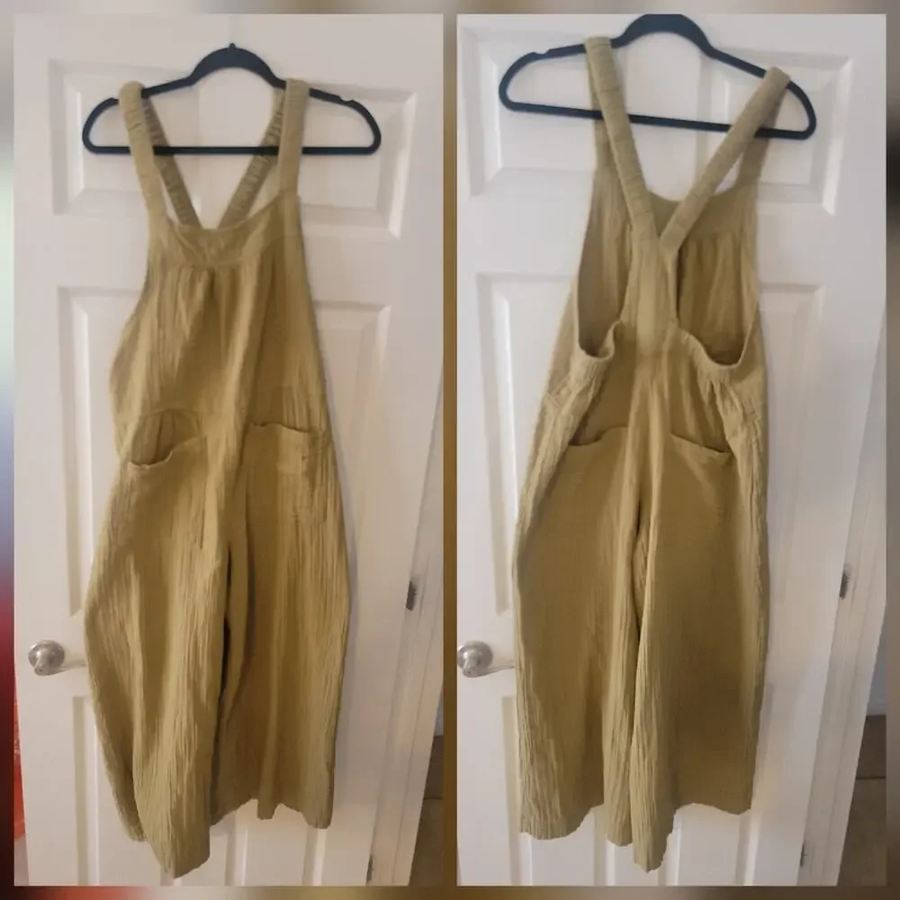 Natural Life Overalls SZ Small Gauze Crop Wide Leg Pockets Beachy Boho Coastal